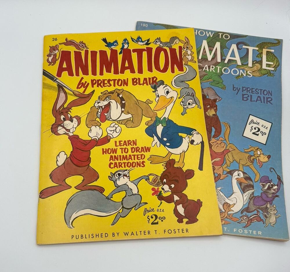 Vintage Preston Blair Animation Art Book Lot Walter T Foster How To Animate 2pc